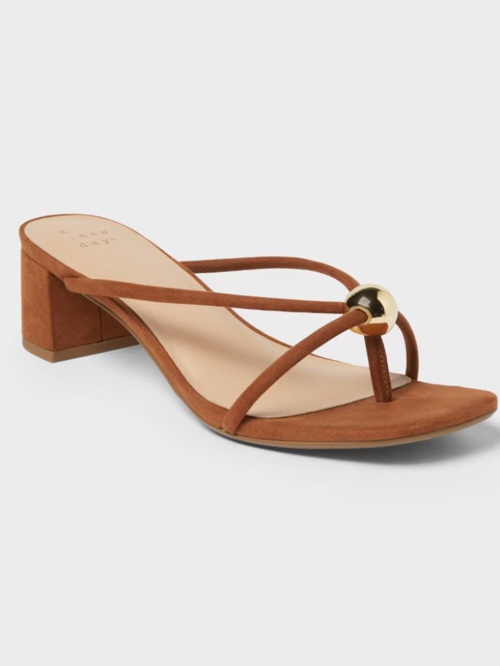 Women’s Pia Ornamented Thong Slide Heels - A New Day™ Cognac 8.5